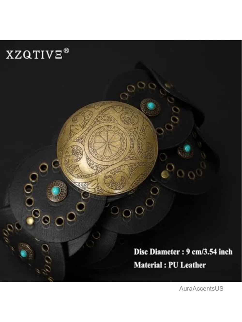 Western PU Leather Belt with Concho Disc Buckle for Women Boho Cowgirl Waist